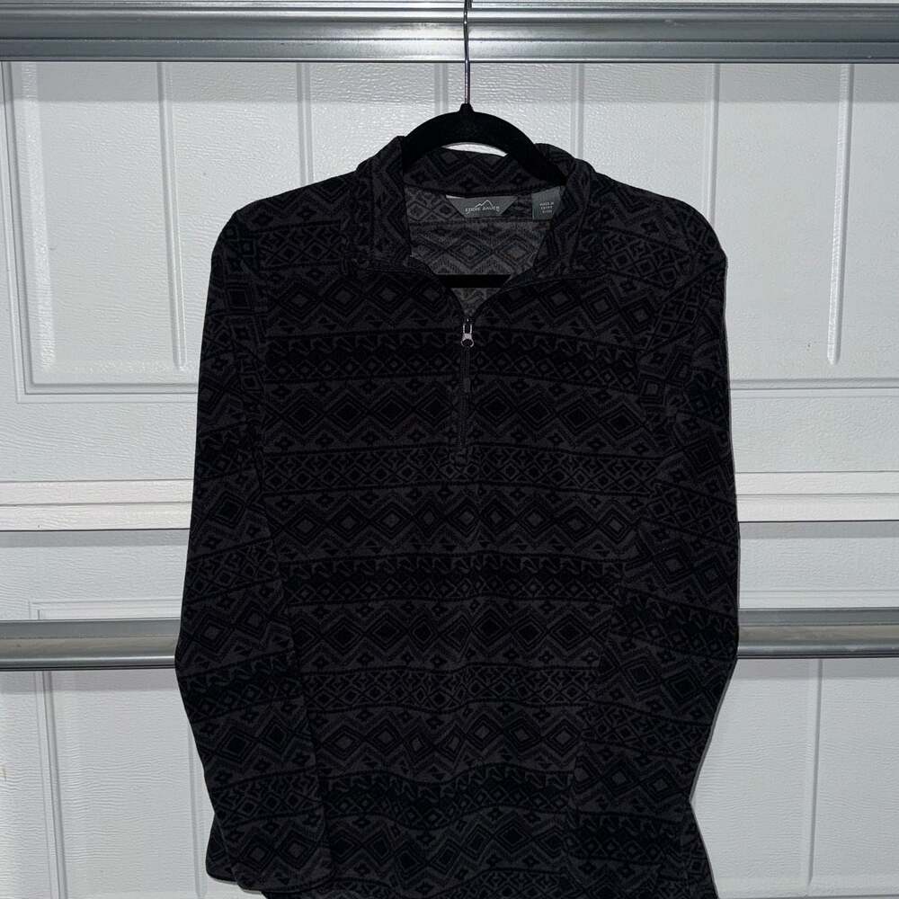 Eddie Bauer Black and Gray Aztec Print 1/4 Zip Fleece Pullover (S)